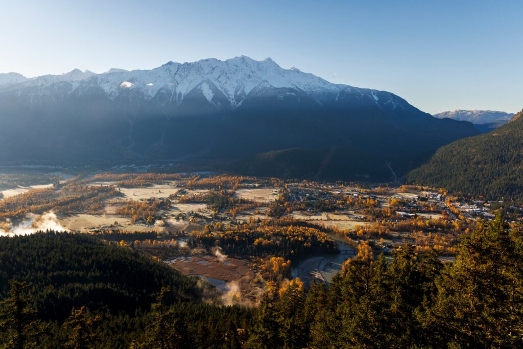 Overhead photo of Pemberton valley and Mount Currie, photo by Ben Girardi