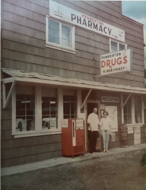 Bob & Pat Priest in front of the first pharmacy in the 1960s